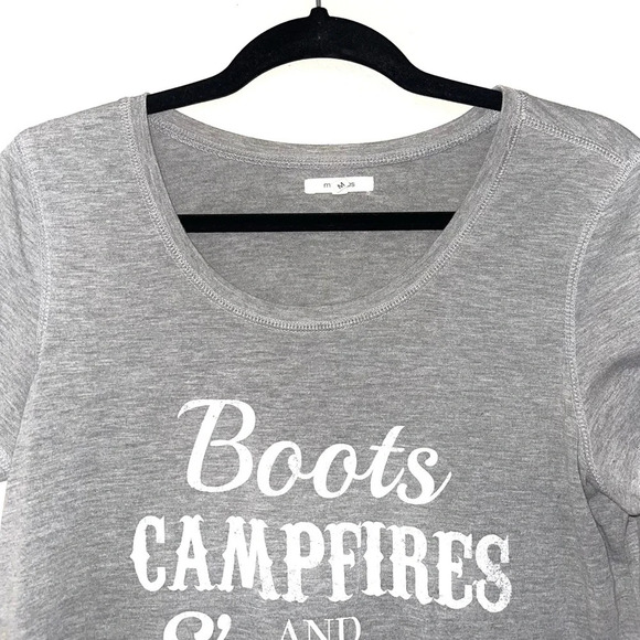 Maurices Light Gray & White Campfire Summer Graphic Tee Medium Women’s - Picture 2 of 9